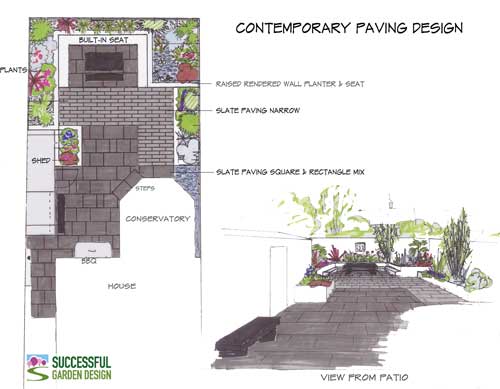 Three different size paving creates this contemporary patio style
